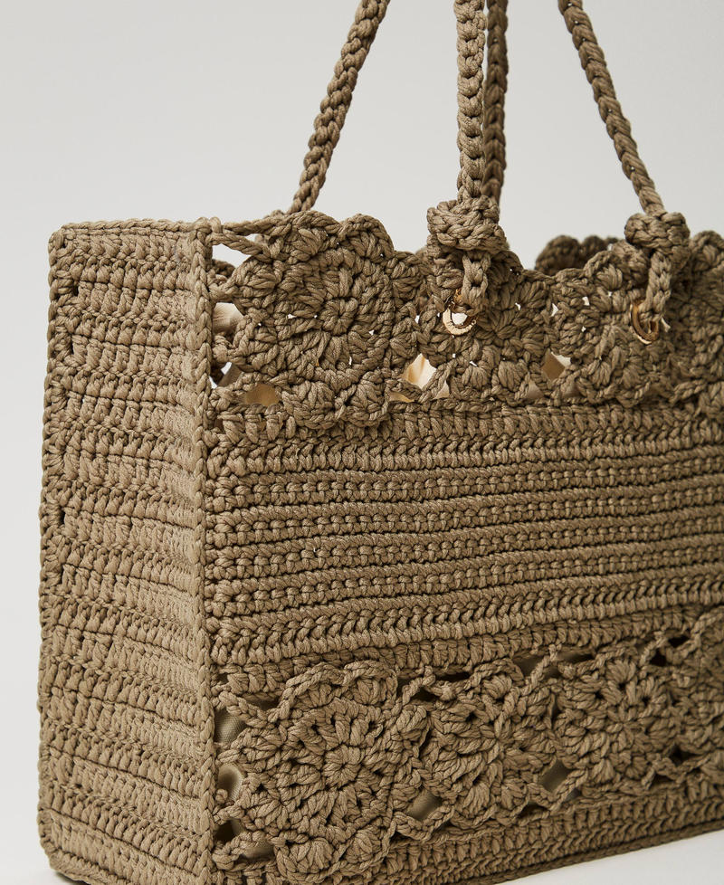 Floral crochet shopper “Gray Green” Woman 241TD8190_11543_03