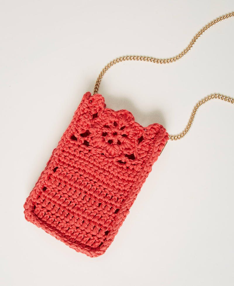 Floral crochet phone holder "Lip Gloss” Pink Woman 241TD8191_00327_03