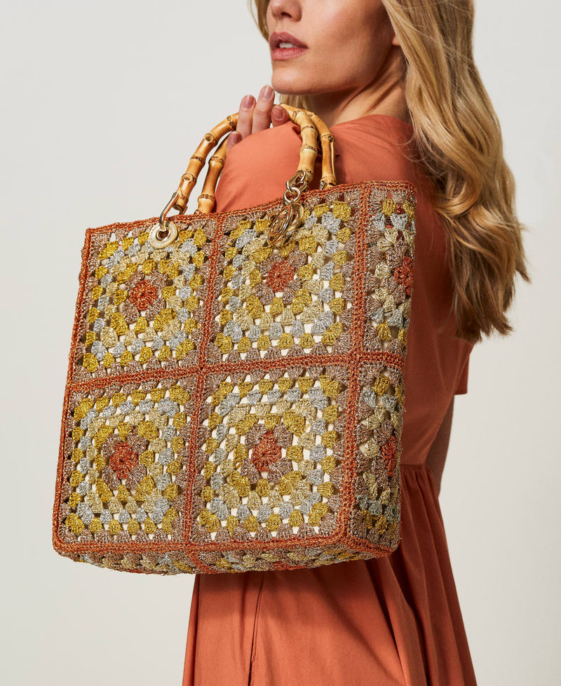 Crochet shopper with lurex Natural Lurex Crochet Multicolour Woman 241TD8200-0S