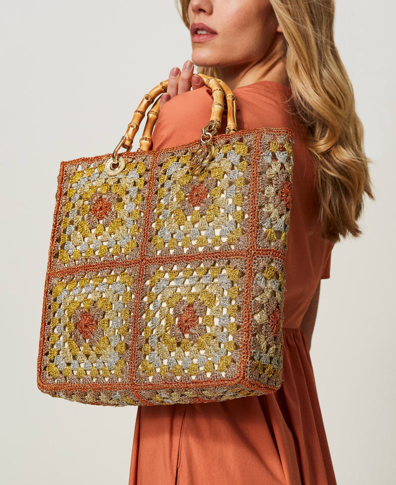 Borsa shopper in crochet con lurex