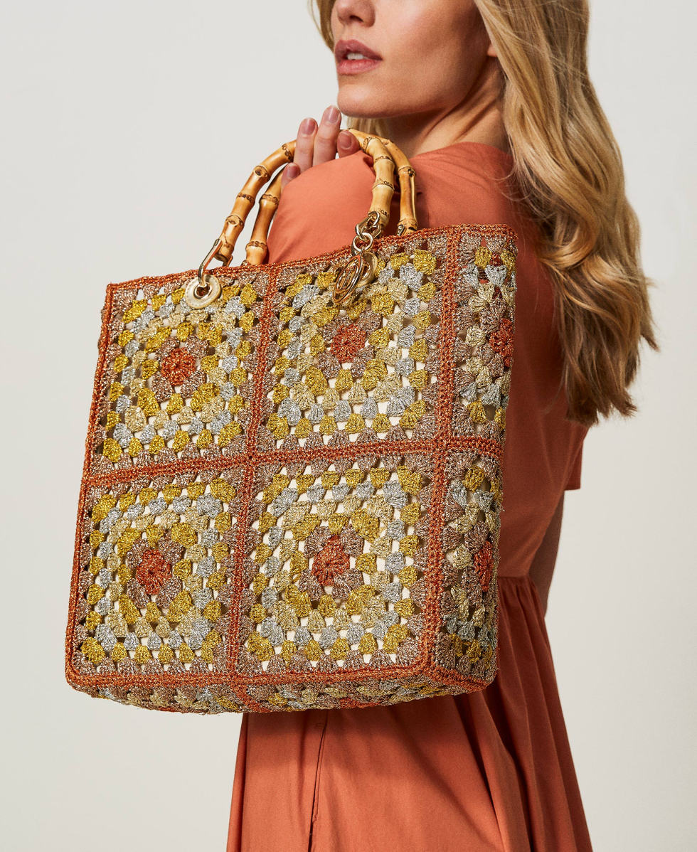 Crochet shopper with lurex