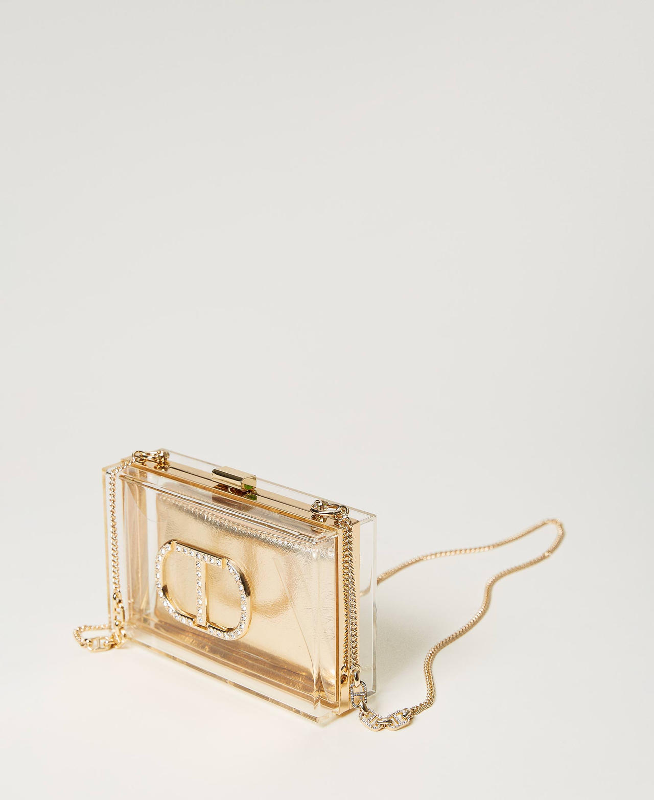 Borsa clutch in plexiglass con Oval T in strass