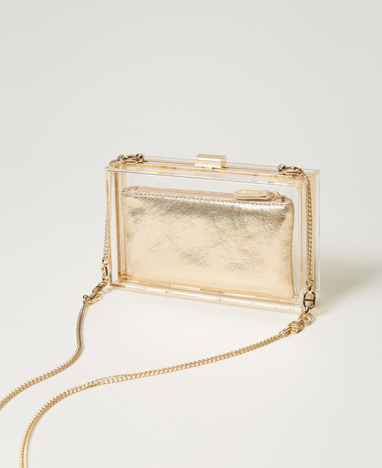 Borsa clutch in plexiglass con Oval T in strass