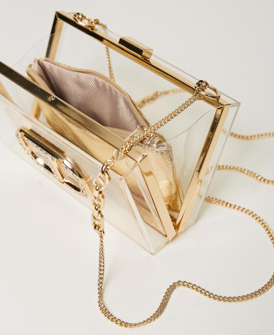 Borsa clutch in plexiglass con Oval T in strass