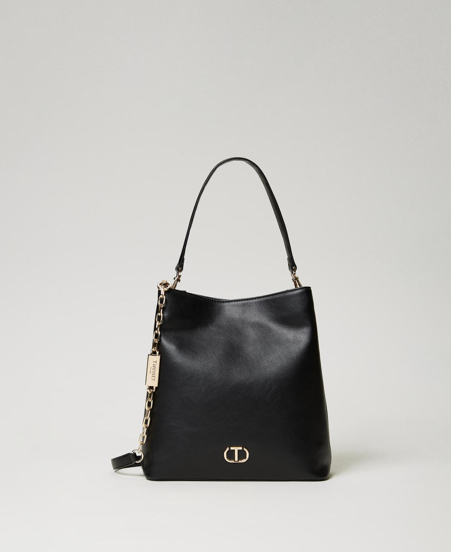 Leather-like hobo bag with Oval T Caramel Woman 241TD8272-01