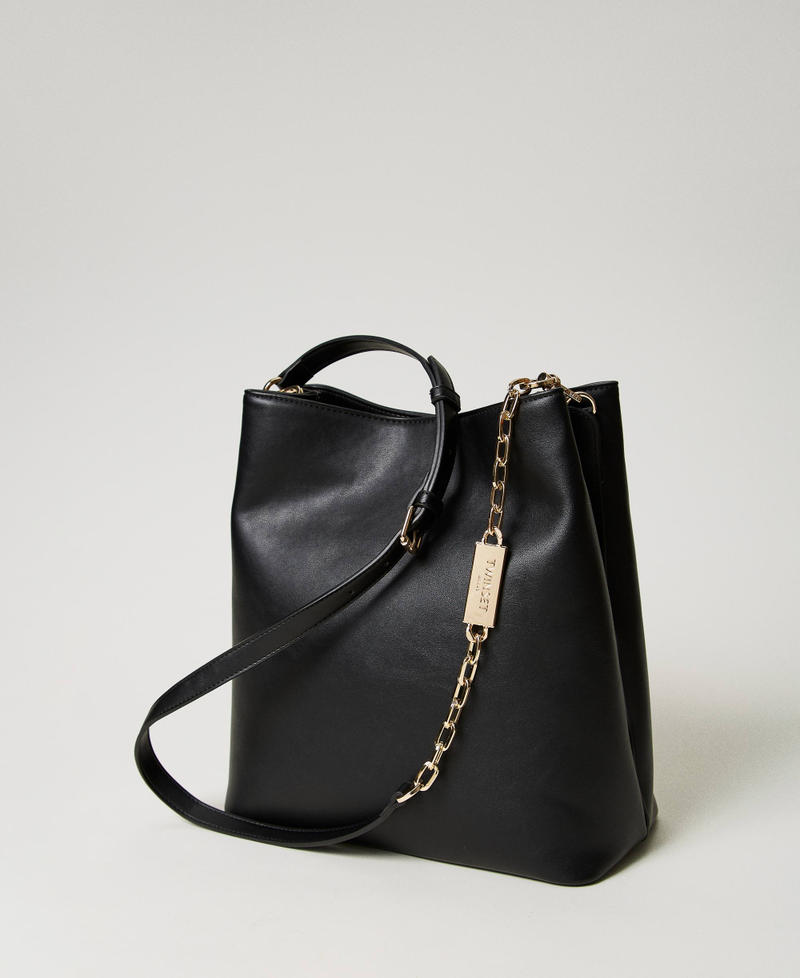 Leather-like hobo bag with Oval T Caramel Woman 241TD8272-03