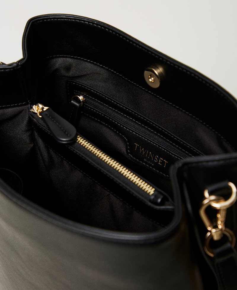 Leather-like hobo bag with Oval T Caramel Woman 241TD8272-04