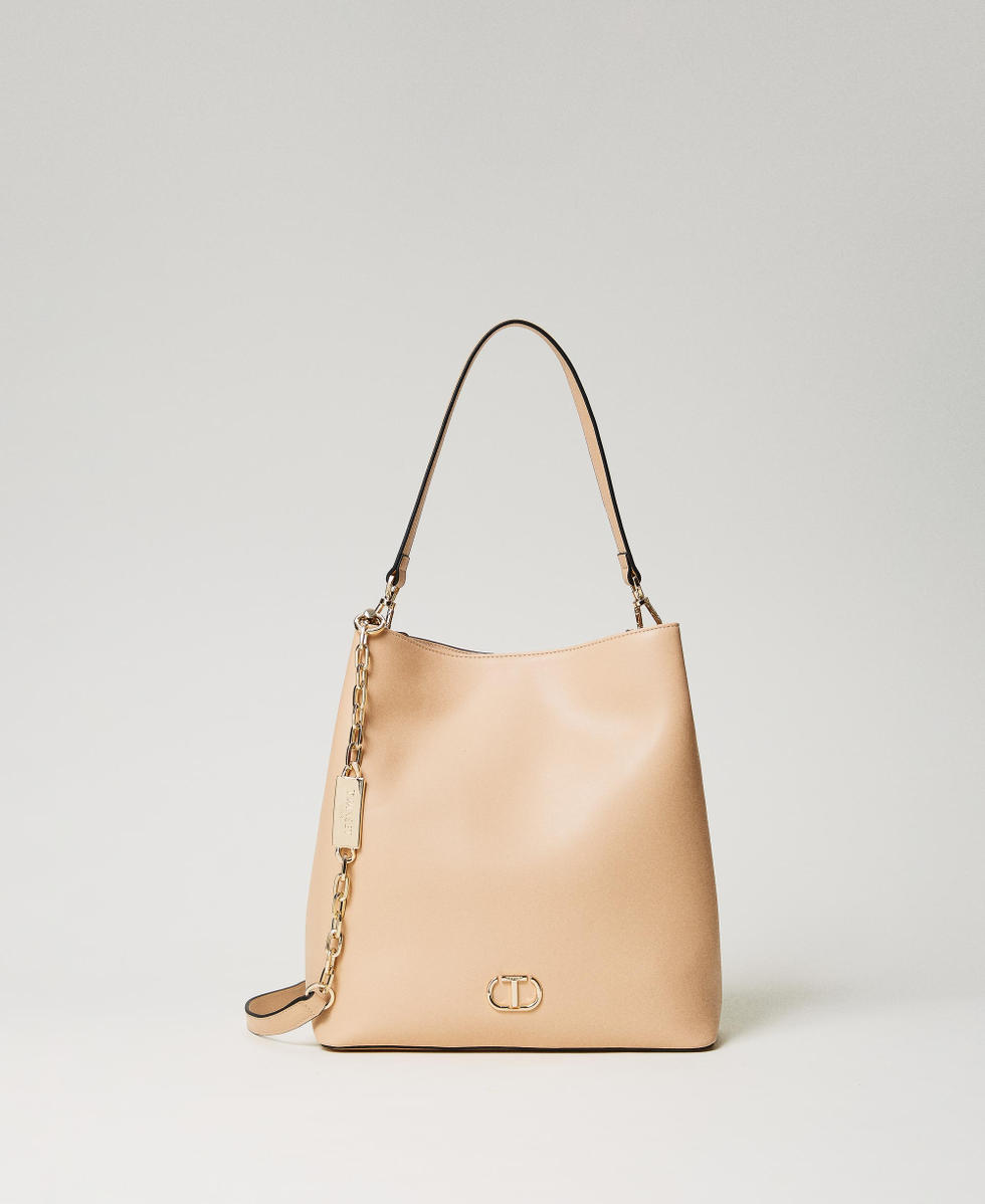 Hobo Bag aus Lederimitat mit Oval T Frau Beige TWINSET Milano