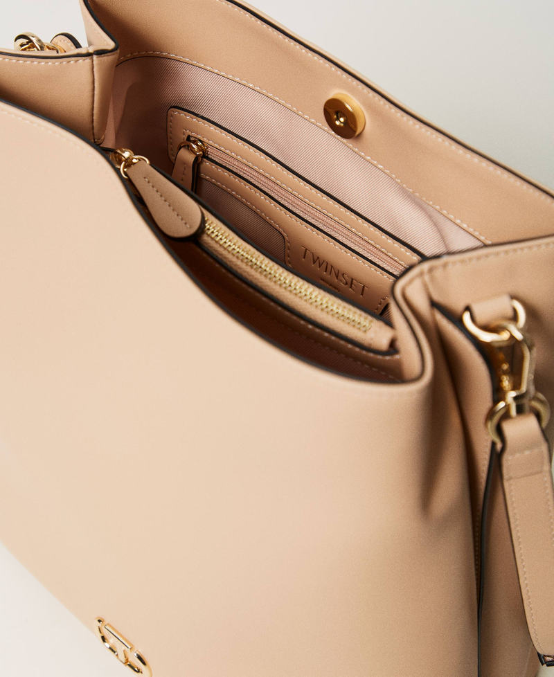 Leather-like hobo bag with Oval T