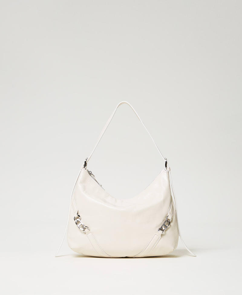 Hobo-Bag „Hamptons“ aus Glanzleder Weiß Schnee Frau 241TD8321-01