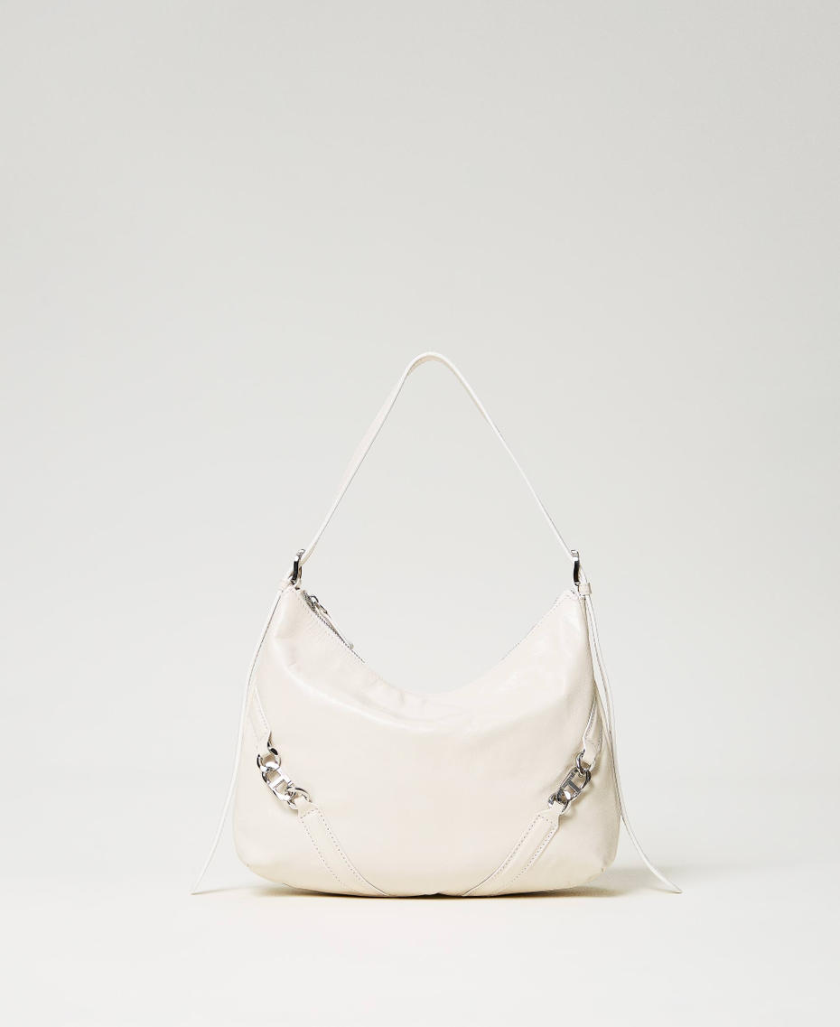 Hobo-Bag „Hamptons“ aus Glanzleder Weiß Schnee Frau 241TD8321-01