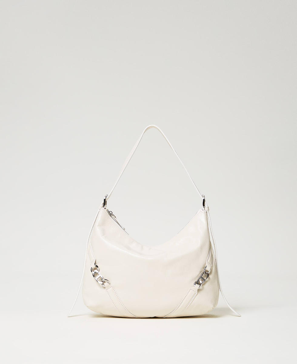 Hobo Bag Hamptons aus Glanzleder Frau WeiB TWINSET Milano