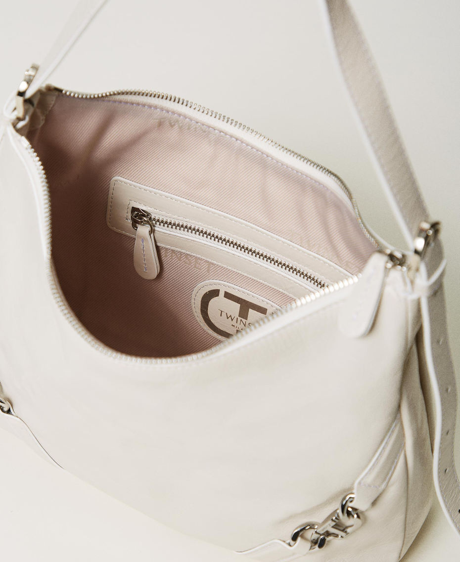 Shiny leather Hamptons hobo bag Woman White TWINSET Milano