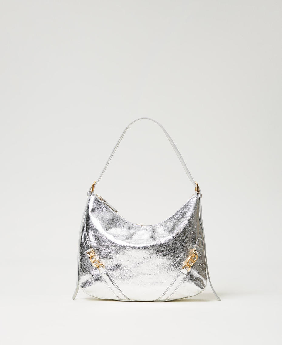  Shiny leather 'Hamptons’ hobo bag Silver Woman 241TD8321_00995_01