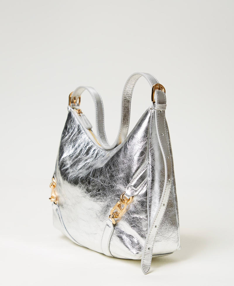  Shiny leather 'Hamptons’ hobo bag Silver Woman 241TD8321_00995_02