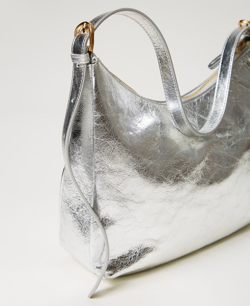  Shiny leather 'Hamptons’ hobo bag Silver Woman 241TD8321_00995_03