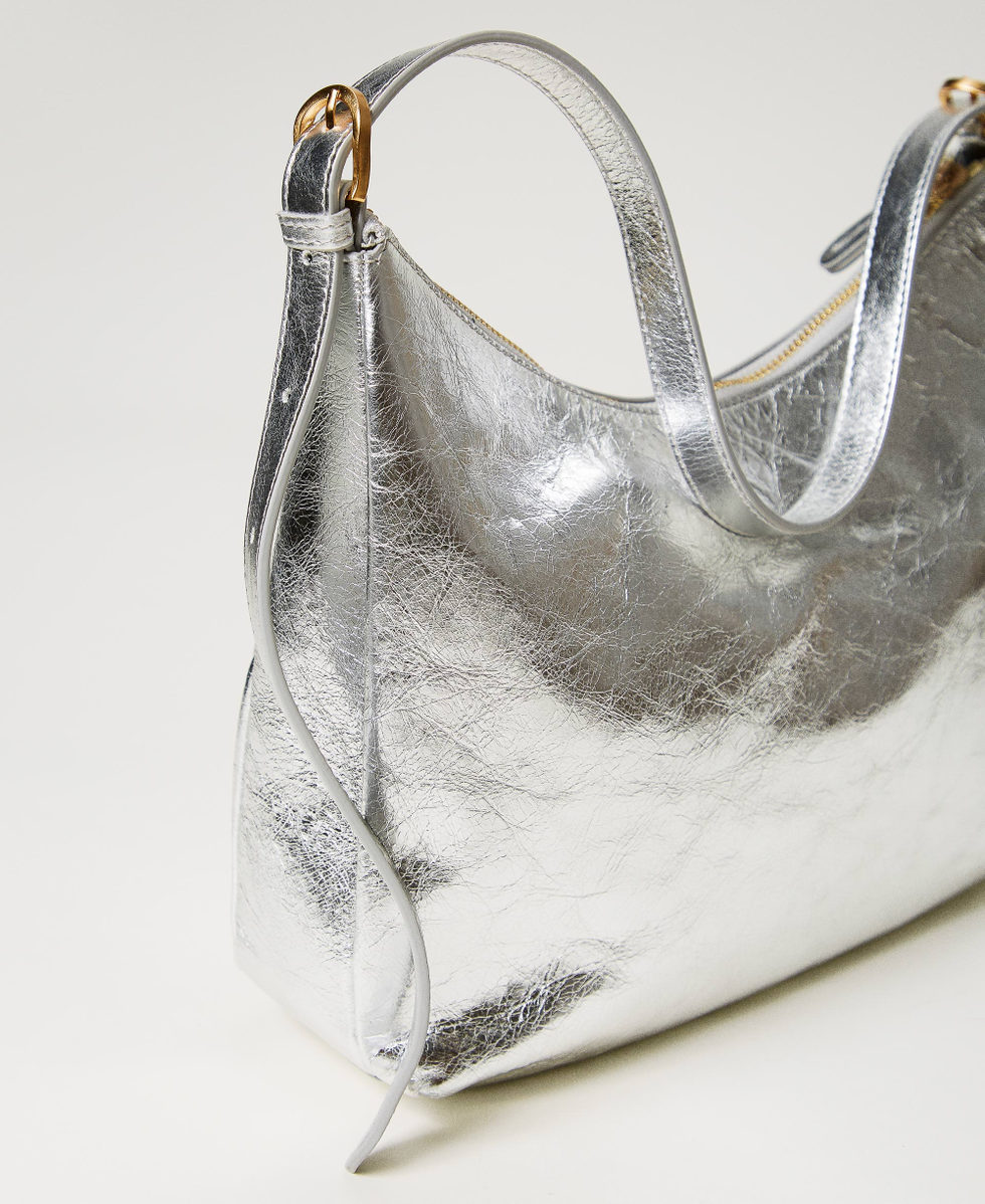 Shiny leather Hamptons hobo bag Woman Grey TWINSET Milano