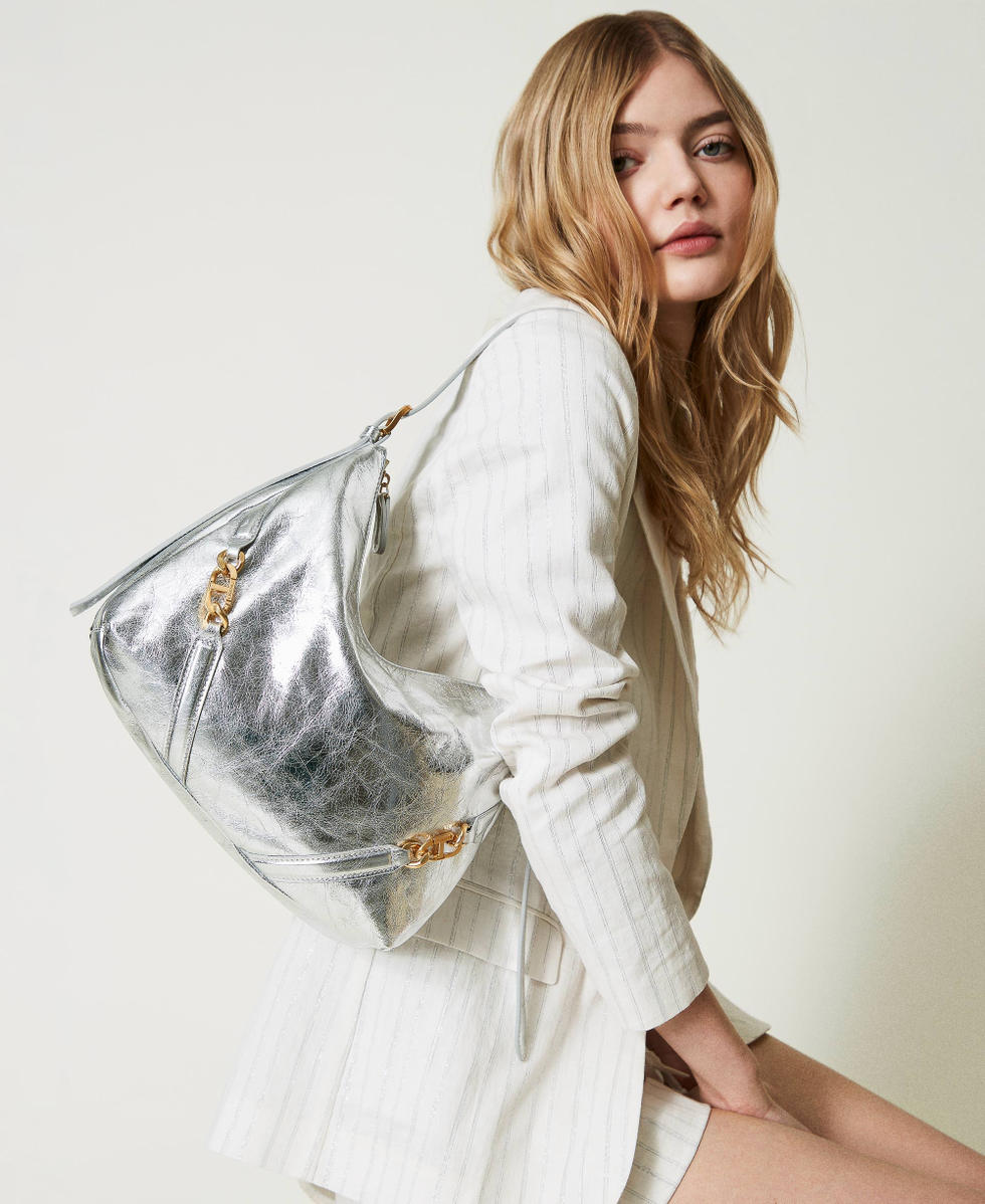 HUNT☆Padded Hobo - Silver Nash Crossbody In Metallic Leather - Silver – HOBO