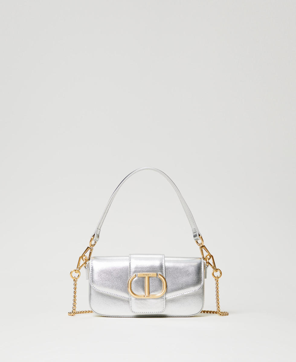 Amie' leather shoulder bag Woman, Grey | TWINSET Milano Amie' leather shoulder bag Woman, Grey | TWINSET Milano
