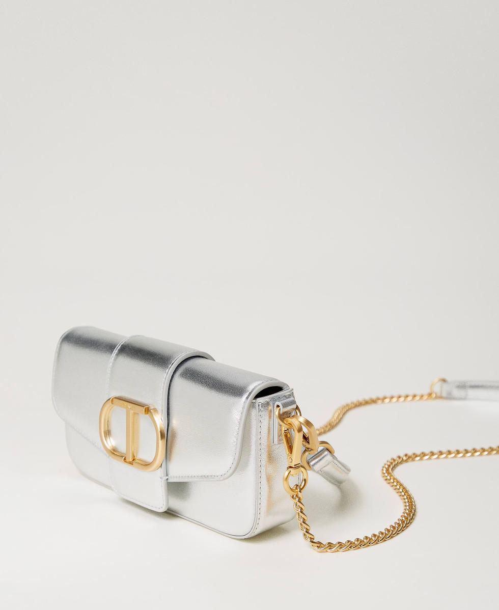 Amie' leather shoulder bag Woman, Silver | TWINSET Milano Amie' leather shoulder bag Woman, Silver | TWINSET Milano