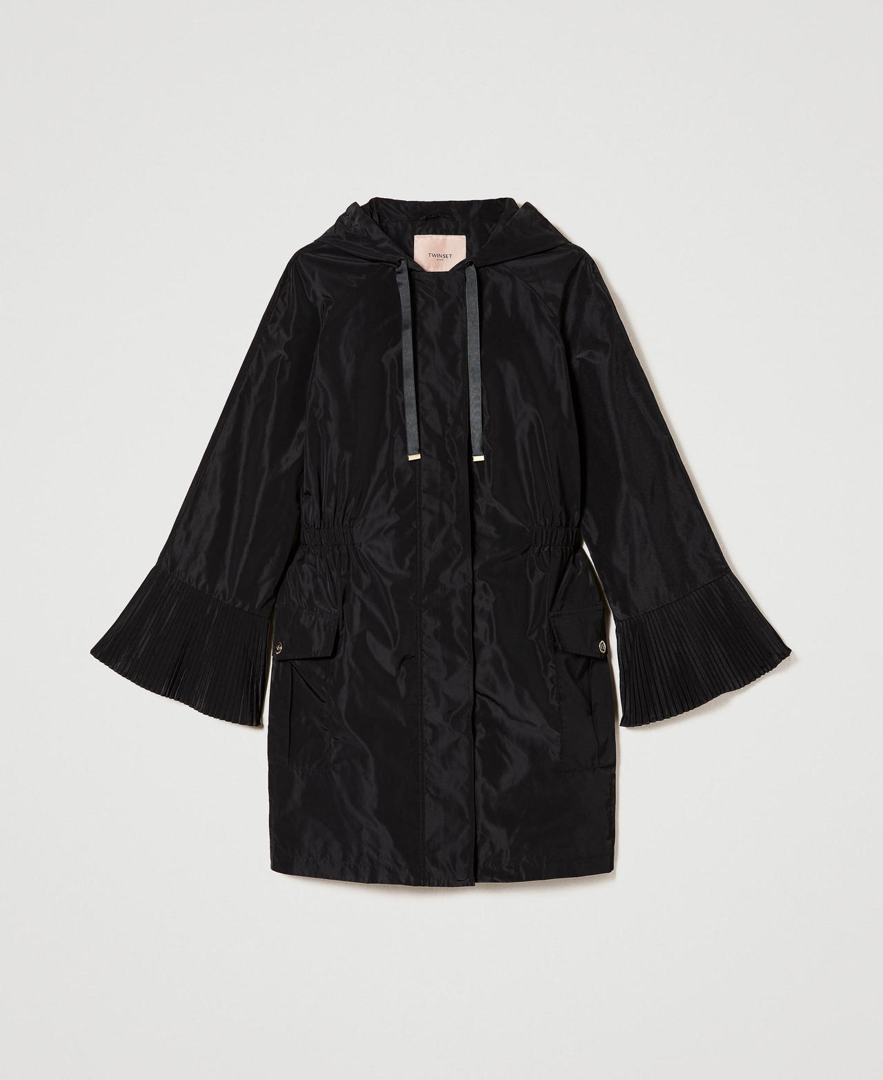 Taffeta parka coat with pleated flounces Black Woman 241TE2010-0S