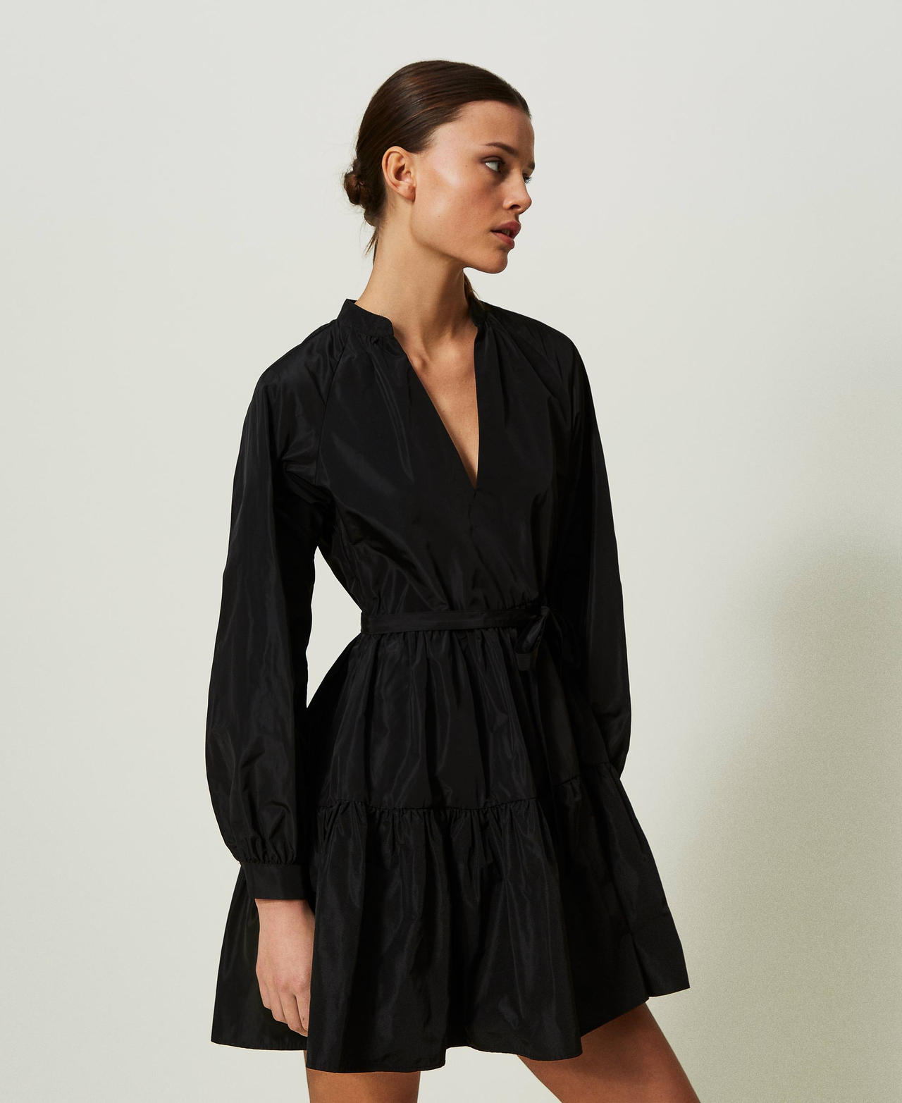 Short taffeta dress with flounce Black Woman 241TE2014-02