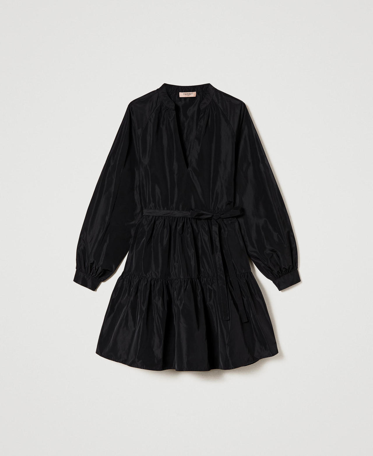 Short taffeta dress with flounce Black Woman 241TE2014-0S