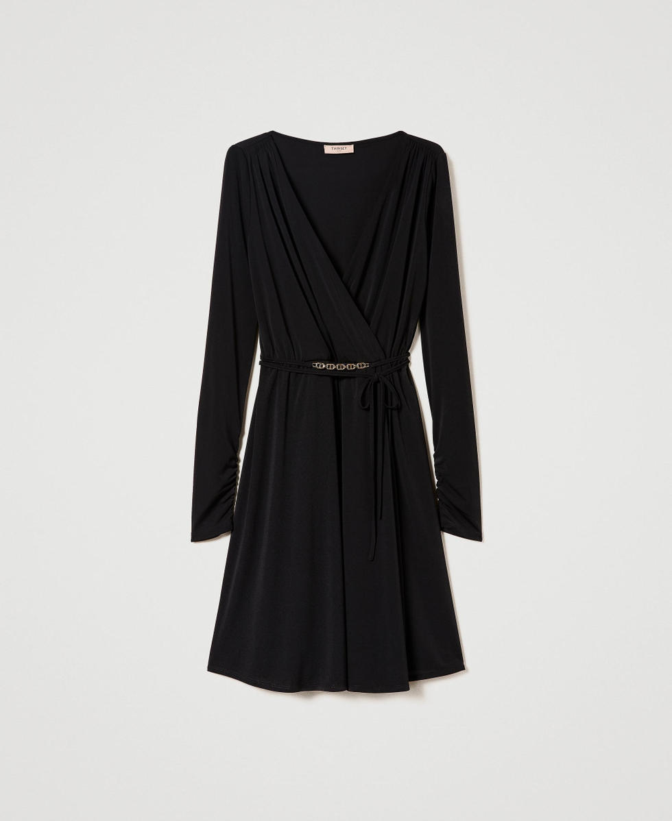 Short dress with logo belt