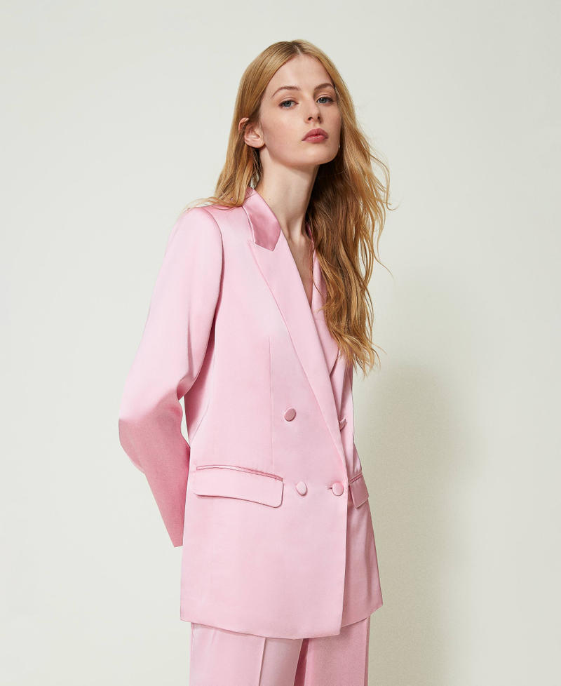 Double-breasted satin blazer "Bright Pink" Woman 241TE2080-02