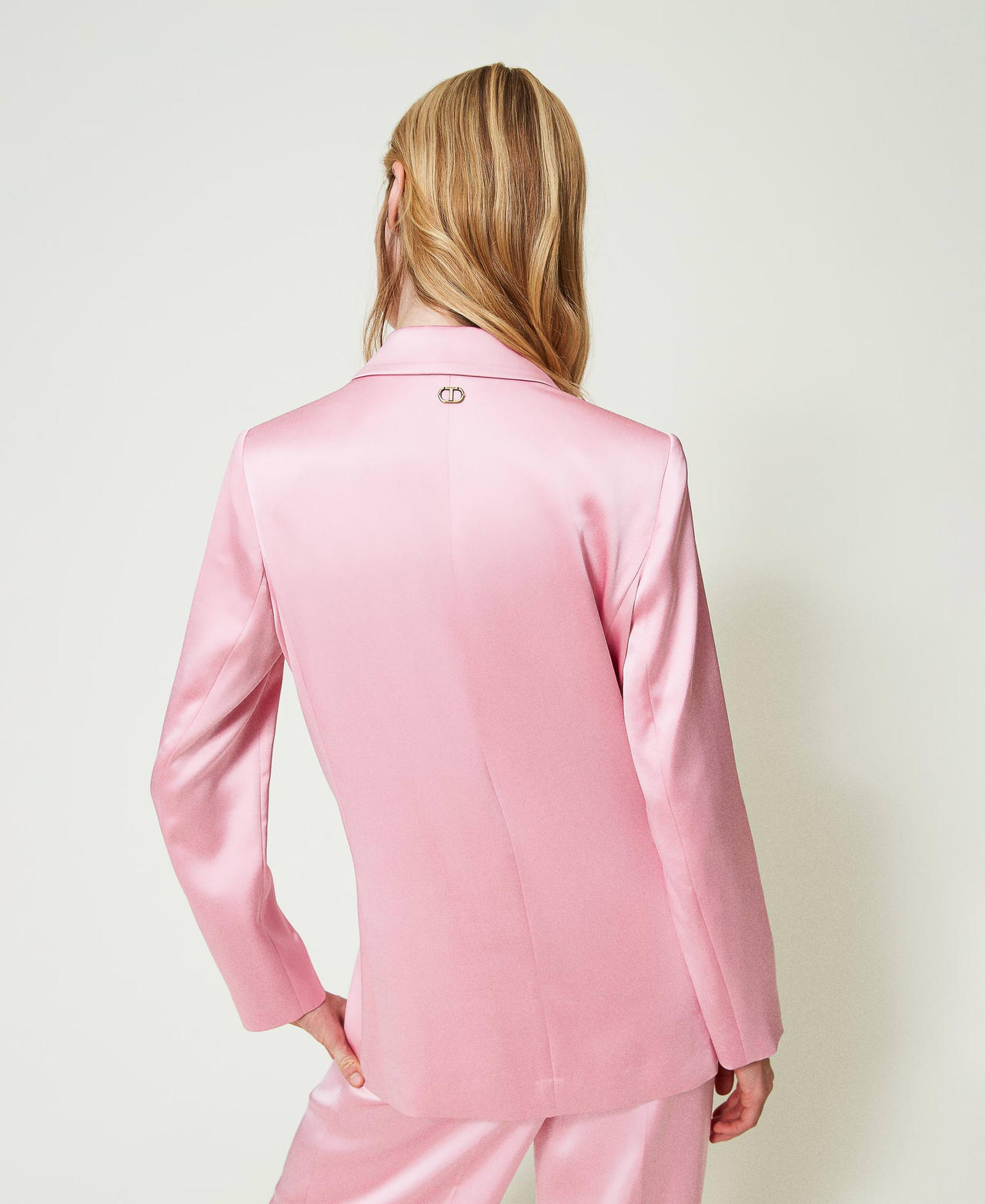Double-breasted satin blazer "Bright Pink" Woman 241TE2080-03