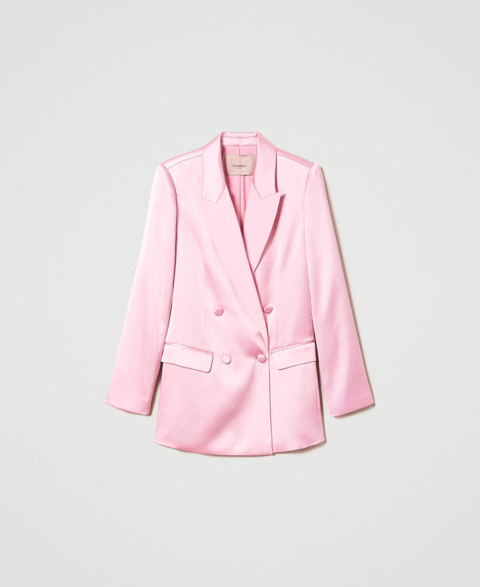 Double-breasted satin blazer "Bright Pink" Woman 241TE2080_11423_S0