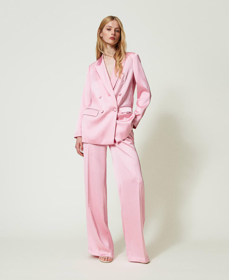 Giacca blazer doppiopetto in raso Rosa "Bright Pink" Donna 241TE2080-0T