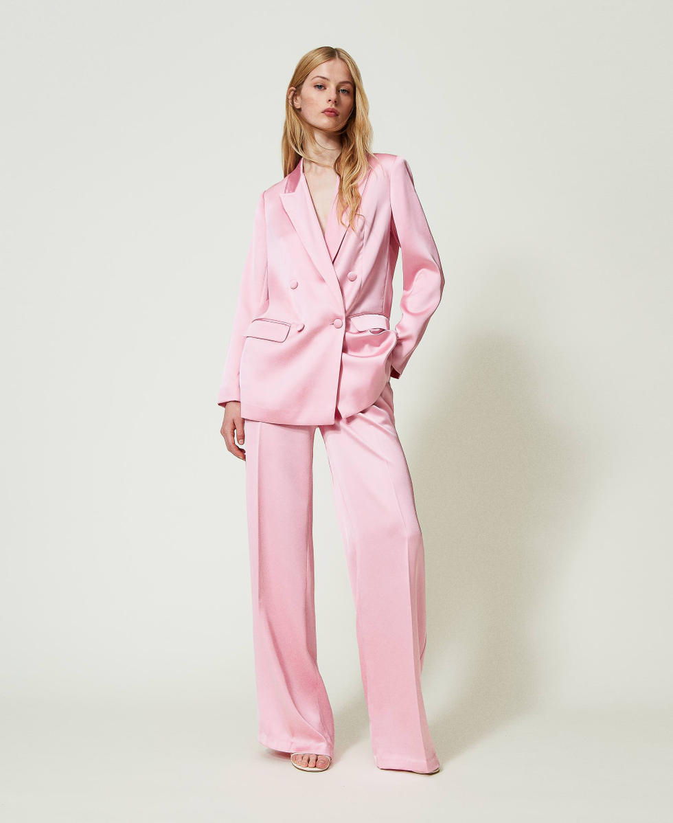 Satin pink suit clearance
