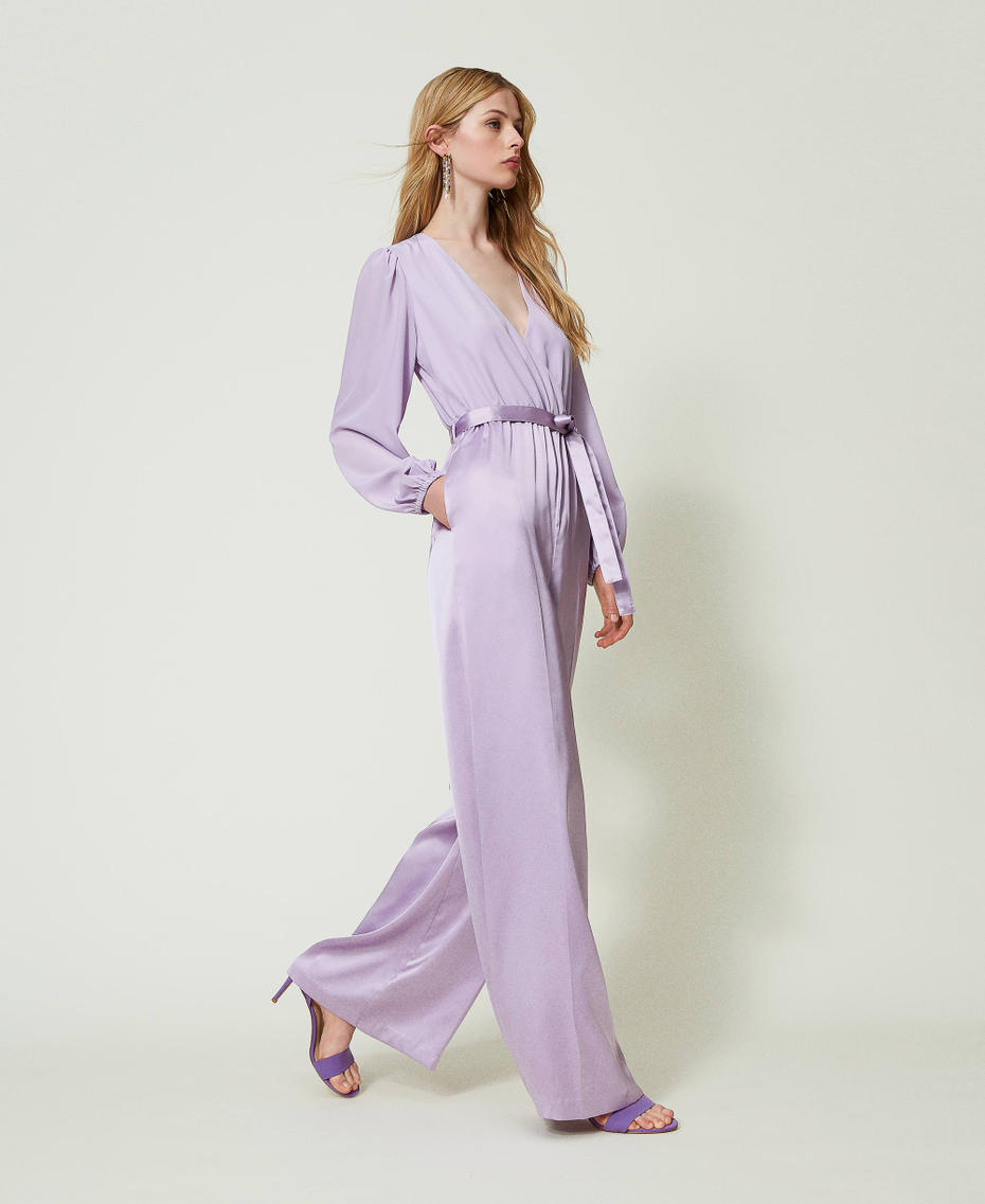 Combinaison en crêpe de Chine et satin Lilas Campanule Femme 241TE2082_00692_01
