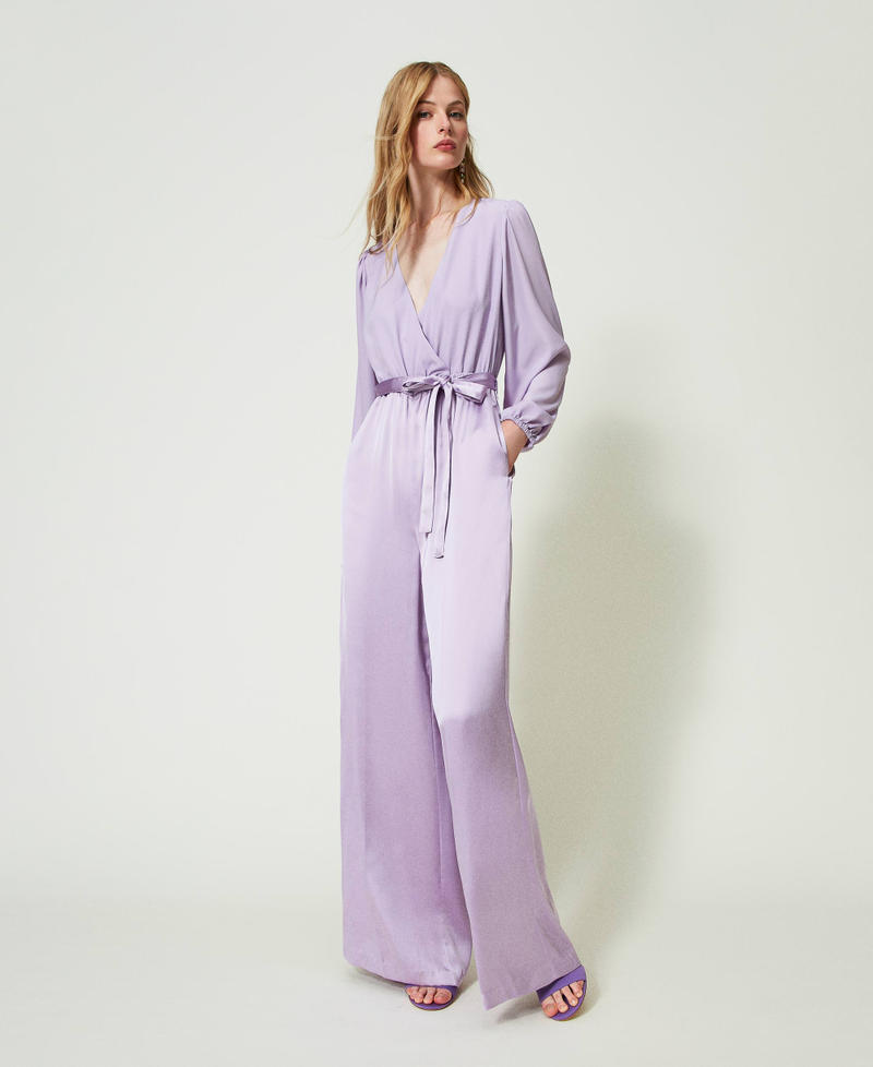 Combinaison en crêpe de Chine et satin Lilas Campanule Femme 241TE2082_00692_02