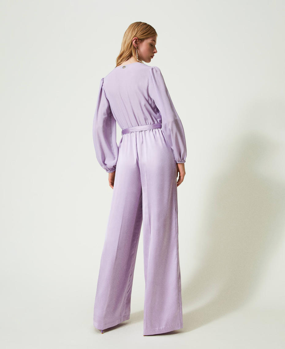 Combinaison en crêpe de Chine et satin Lilas Campanule Femme 241TE2082_00692_03
