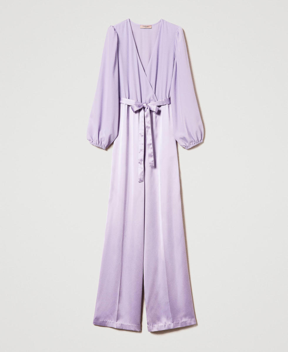 Cr&ecirc;pe de Chine and satin jumpsuit Bellflower Lilac Woman 241TE2082_00692_S0