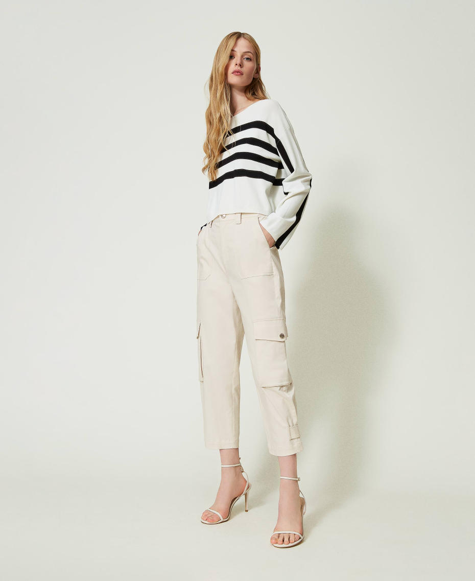 Pantalon cargo en gabardine Blanc Neige Femme 241TE2100-01