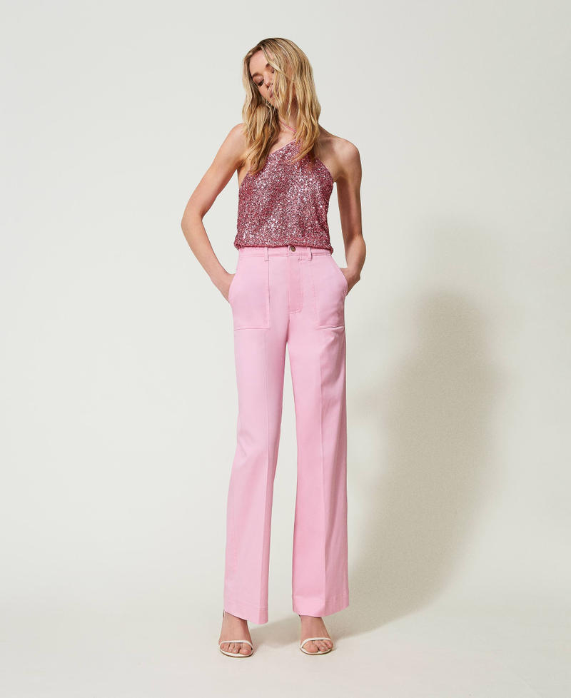 Pantaloni a palazzo in gabardina Rosa "Bright Pink" Donna 241TE2101-01