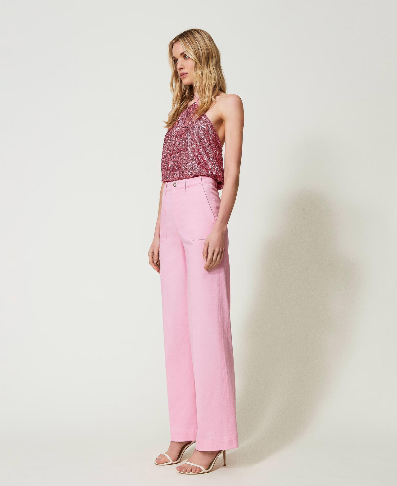 Gabardine palazzo trousers "Bright Pink" Woman 241TE2101_11423_02