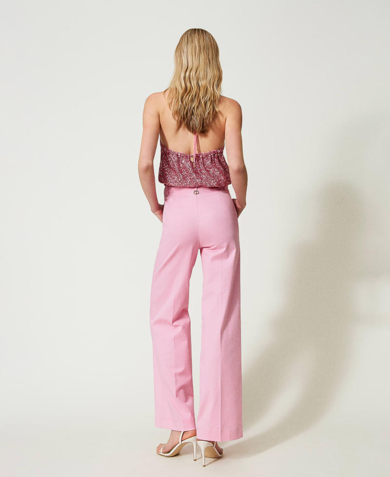 Pantalón palazzo de gabardina Rosa "Bright Pink" Mujer 241TE2101-03