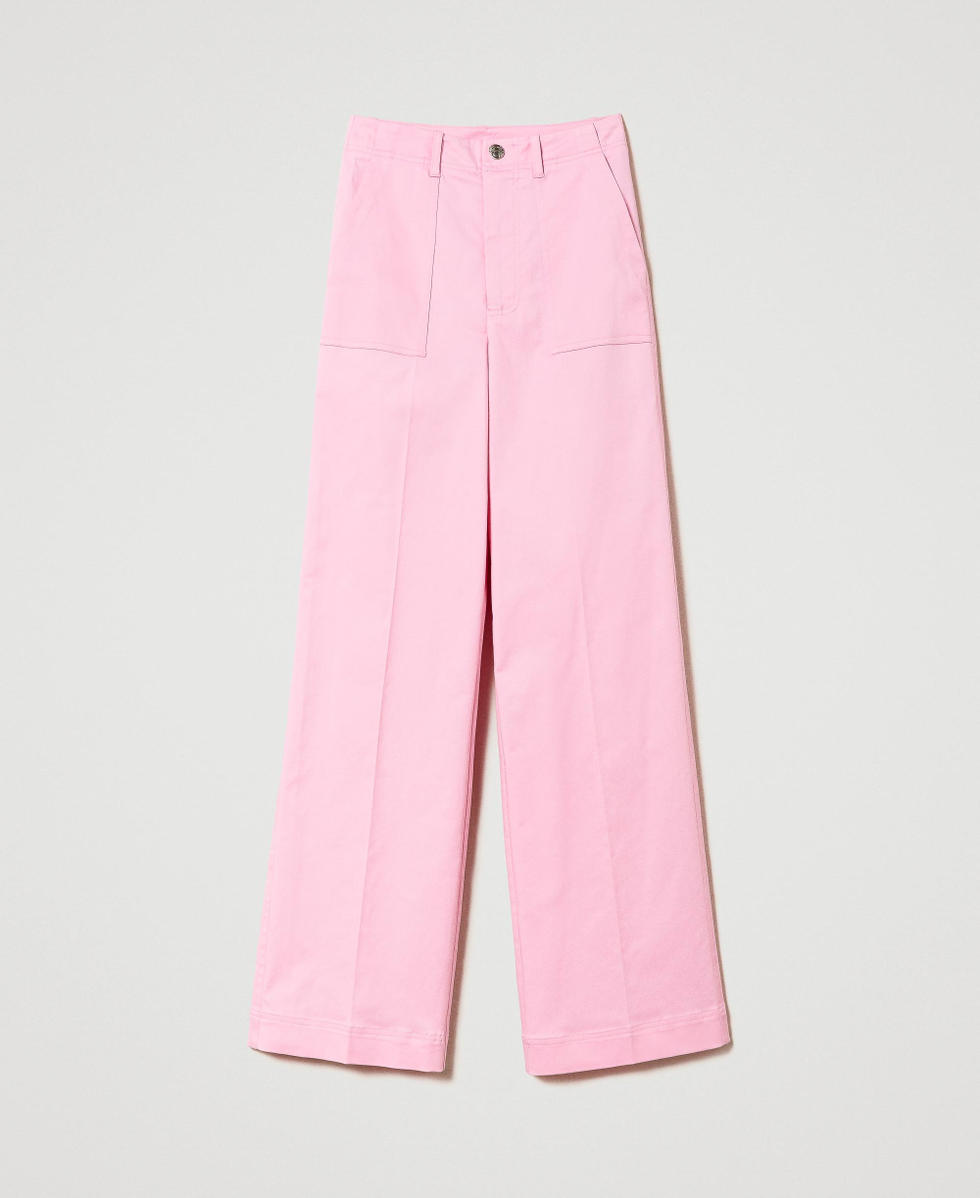 Pantalon palazzo en gabardine Femme Rose TWINSET Milano