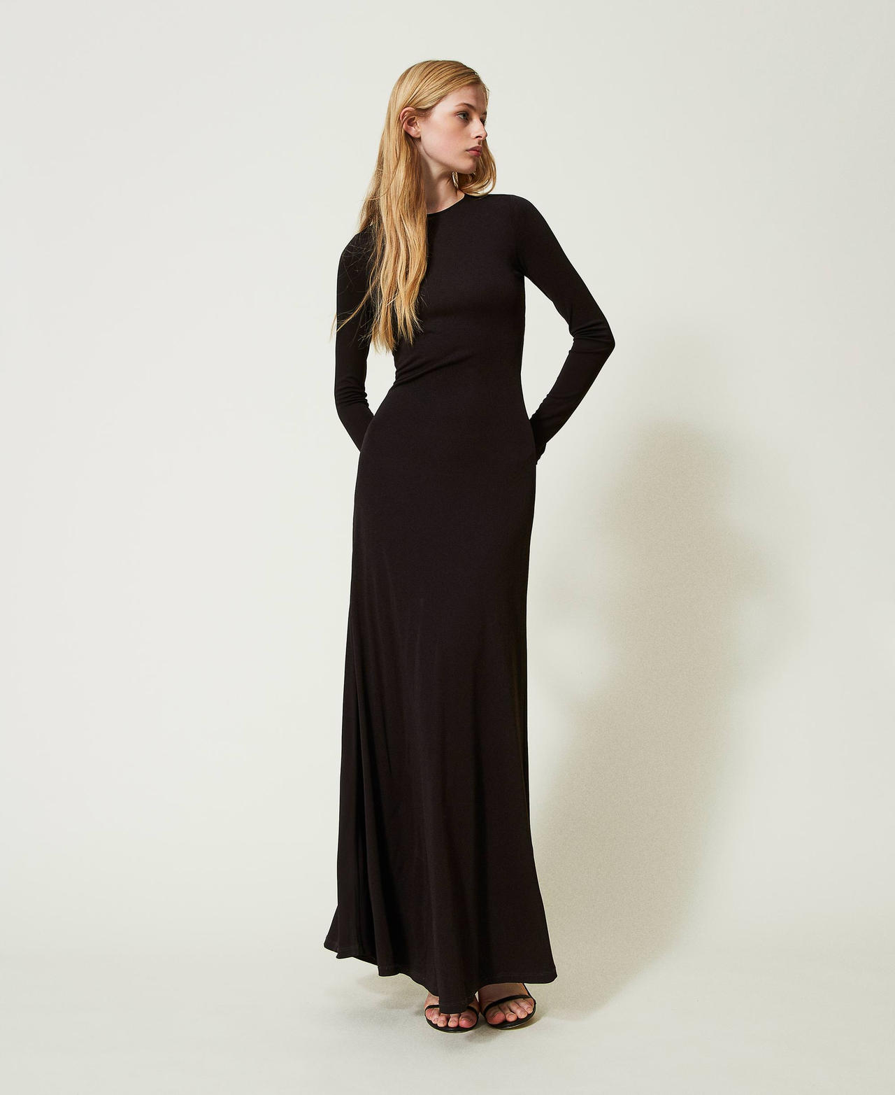 Long fitted dress with knot Black Woman 241TE2130-02