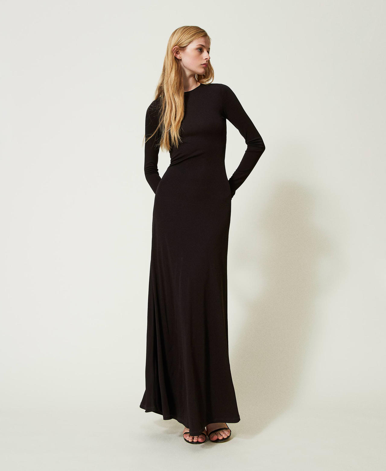 Long fitted dress with knot Black Woman 241TE2130_00006_02