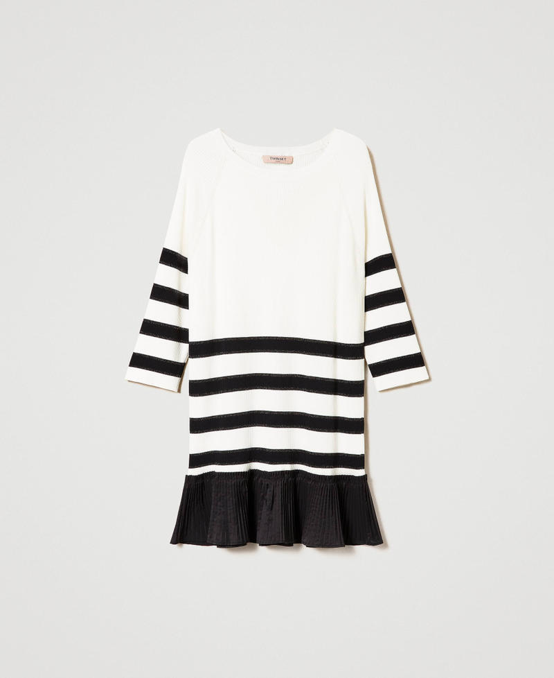 Short dress with pleated flounce Multicolour Black / Snow Woman 241TE3011-0S