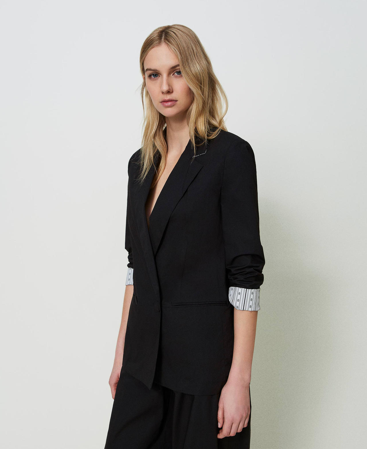 Stretch poplin blazer Black Woman 241TF2010_00006_02