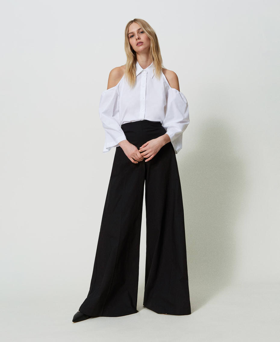 Stretch poplin wide leg trousers Black Woman 241TF2012_00006_01