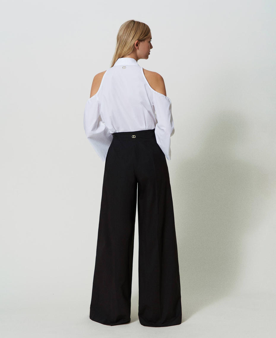 Stretch poplin wide leg trousers