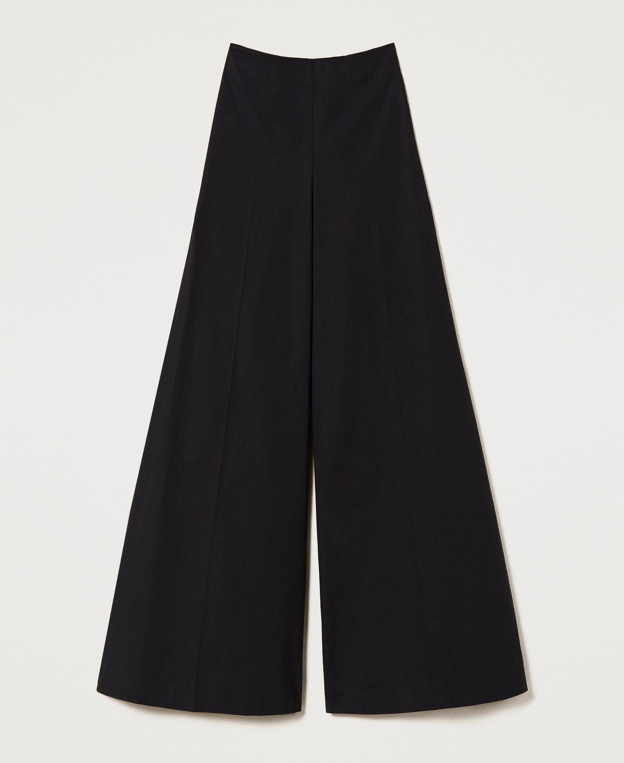 Stretch poplin wide leg trousers