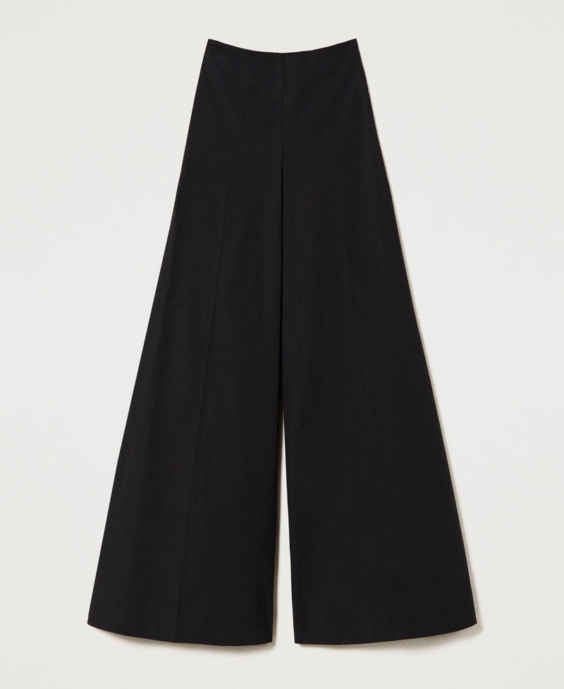 Stretch poplin wide leg trousers Black Woman 241TF2012_00006_0S